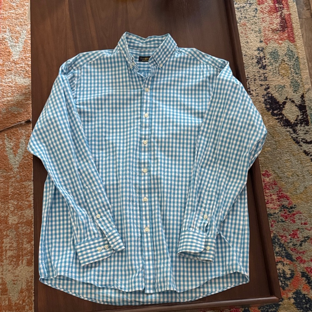 Club Room Light Blue Gingham Men's Shirt Size 16, 34-35